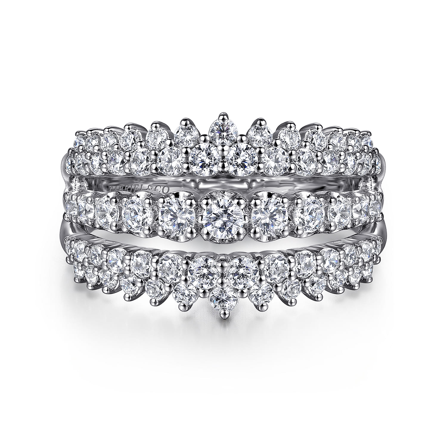 14K White Gold Graduating Diamond Wide Band Ring - 1 ct - Shot 1