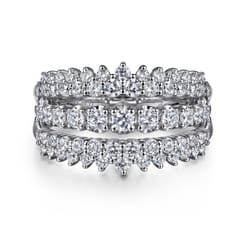 14K White Gold Graduating Diamond Wide Band Ring