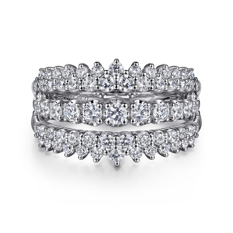 14K White Gold Graduating Diamond Wide Band Ring - 1 ct - Shot 1