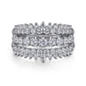 14K White Gold Graduating Diamond Wide Band Ring - 1 ct