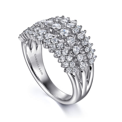 14K White Gold Graduating Diamond Wide Band Ring