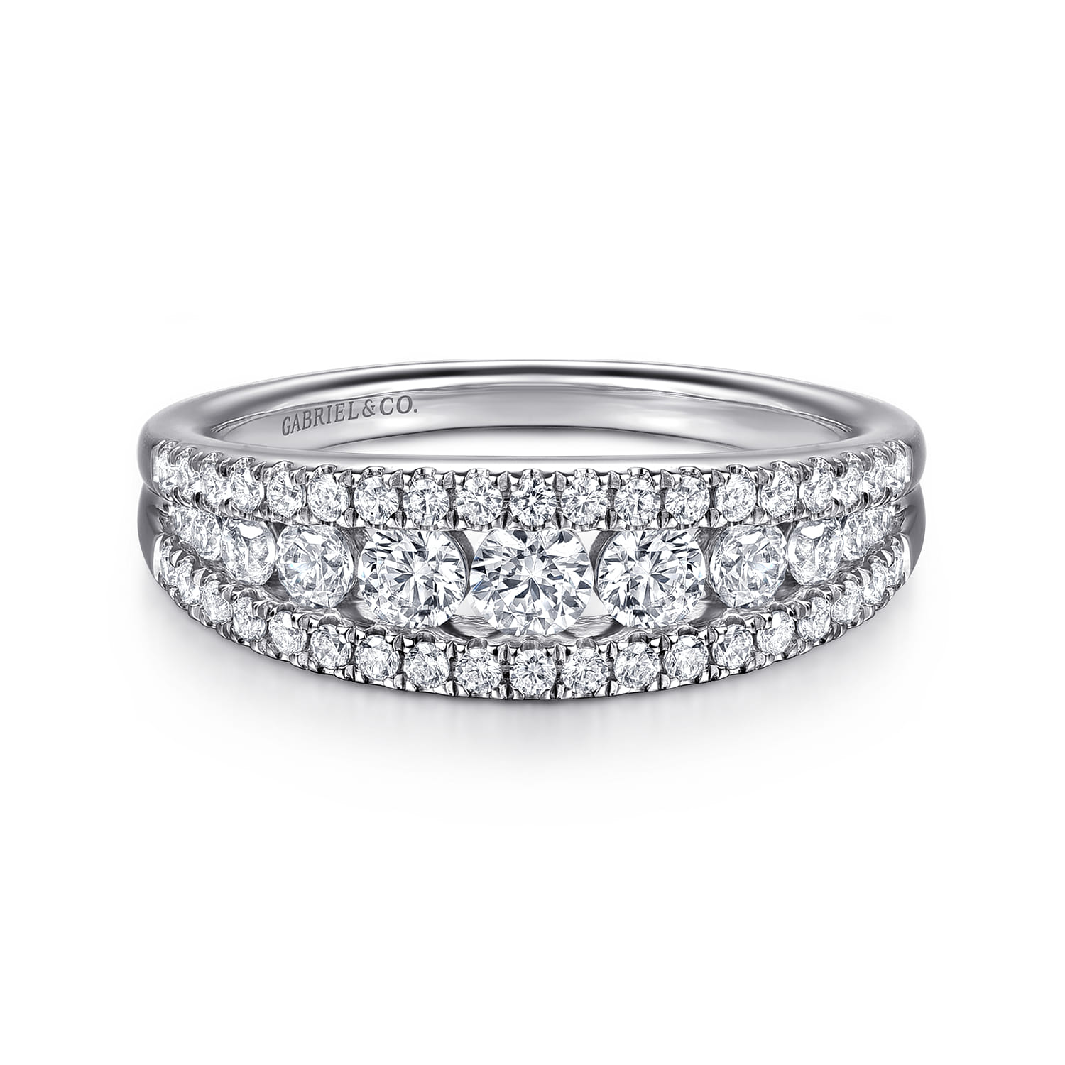 14K White Gold Graduating Diamond Wide Band Ring - 0.75 ct - Shot 1