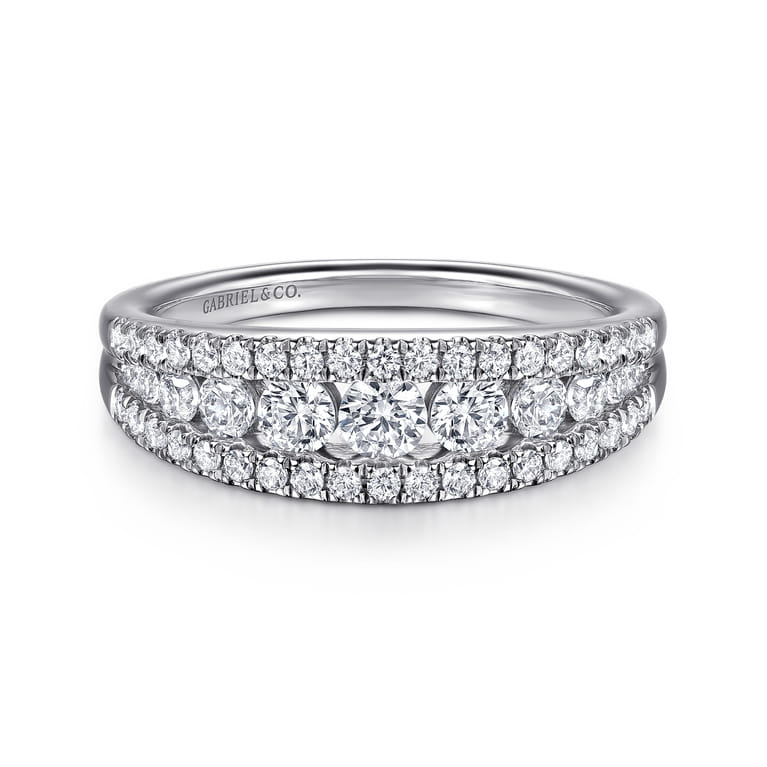 14K White Gold Graduating Diamond Wide Band Ring - 0.75 ct - Shot 1