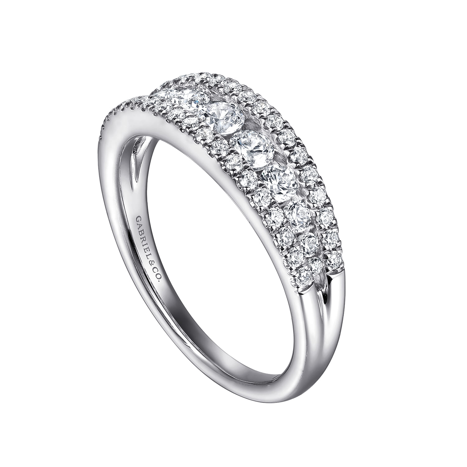 14K White Gold Graduating Diamond Wide Band Ring - 0.75 ct - Shot 3