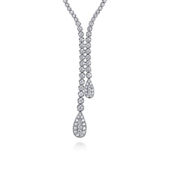 14K White Gold Graduating Diamond Y Necklace
