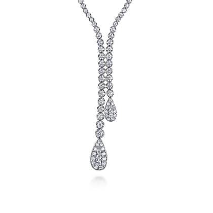 14K White Gold Graduating Diamond Y Necklace