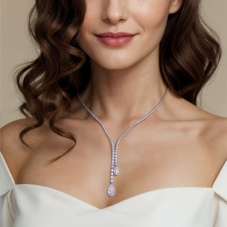 14K White Gold Graduating Diamond Y Necklace - 4.65 ct - Shot 4