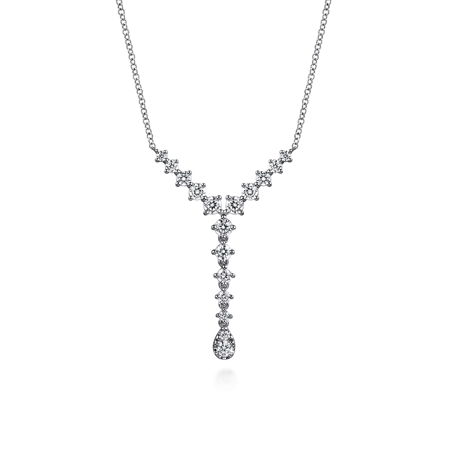 14K White Gold Graduating Diamond Y Necklace - 1 ct - Shot 1