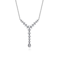 14K White Gold Graduating Diamond Y Necklace