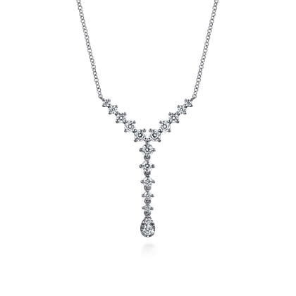 14K White Gold Graduating Diamond Y Necklace