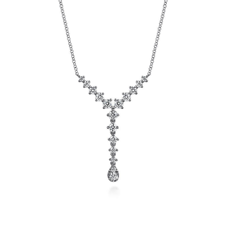 14K White Gold Graduating Diamond Y Necklace - 1 ct - Shot 1