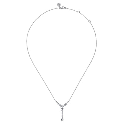 14K White Gold Graduating Diamond Y Necklace