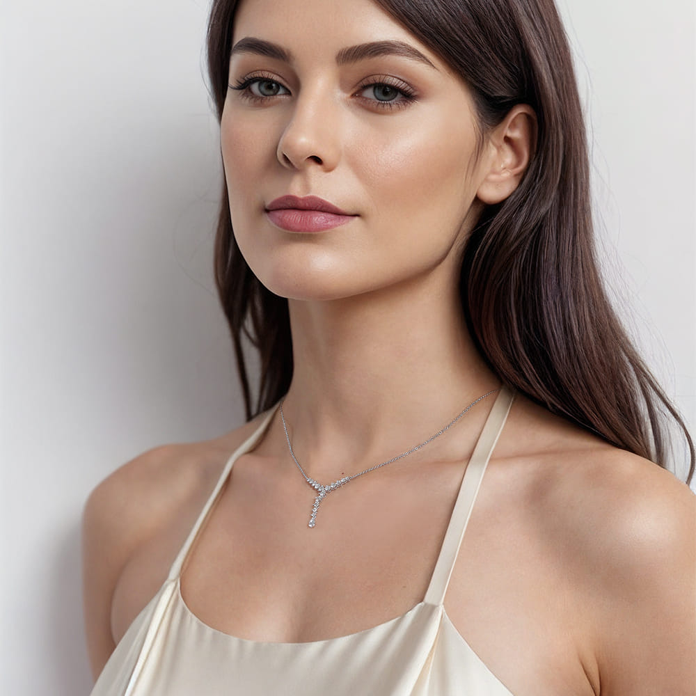 14K White Gold Graduating Diamond Y Necklace - 1 ct - Shot 4