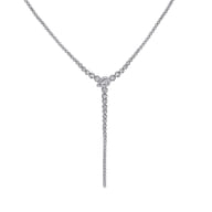 14K White Gold Graduating Diamond Y Necklace