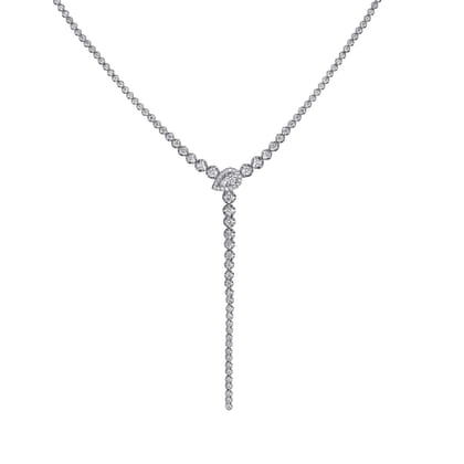 14K White Gold Graduating Diamond Y Necklace