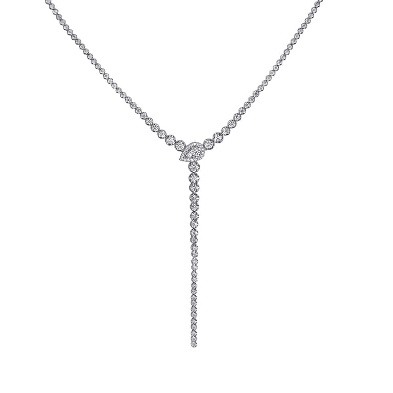14K White Gold Graduating Diamond Y Necklace - 2.6 ct - Shot 1