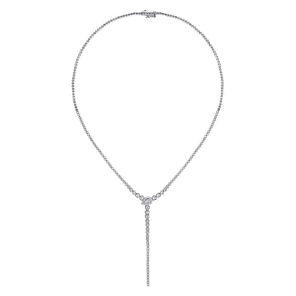 14K White Gold Graduating Diamond Y Necklace