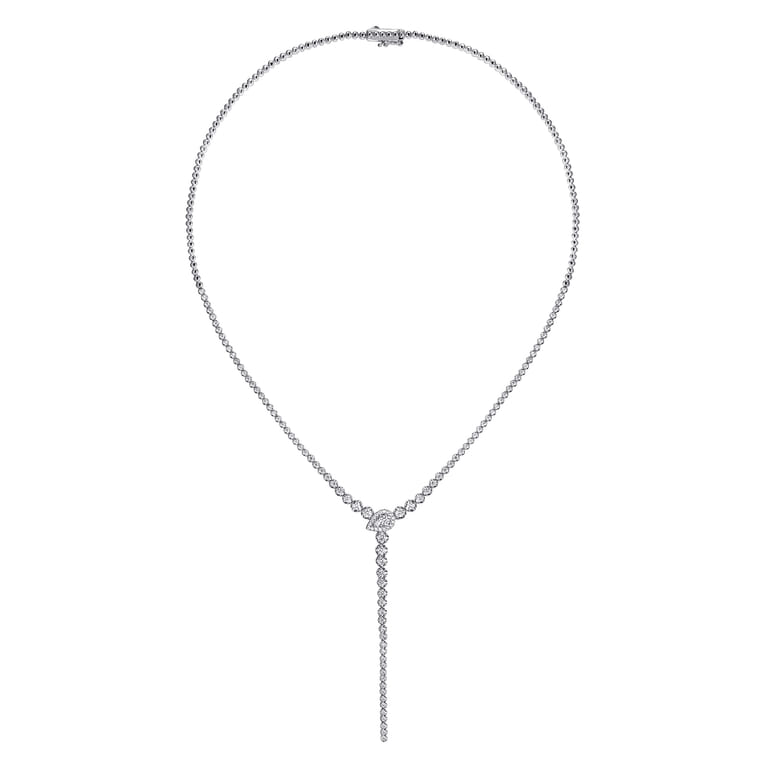 14K White Gold Graduating Diamond Y Necklace - 2.6 ct - Shot 2