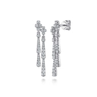 14K White Gold Graduating Diamond and Diamond Clover Stud Drop Earrings