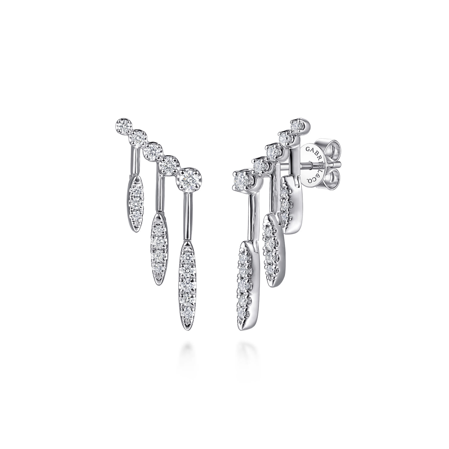 14K White Gold Graduating Diamond and Illusion Marquise Ear Climber Chandelier Earrings - 0.5 ct - Shot 1