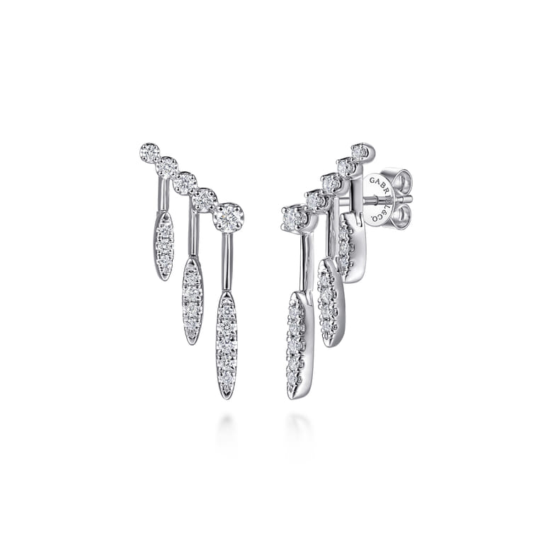 14K White Gold Graduating Diamond and Illusion Marquise Ear Climber Chandelier Earrings - 0.5 ct - Shot 1
