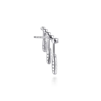 14K White Gold Graduating Diamond and Illusion Marquise Ear Climber Chandelier Earrings