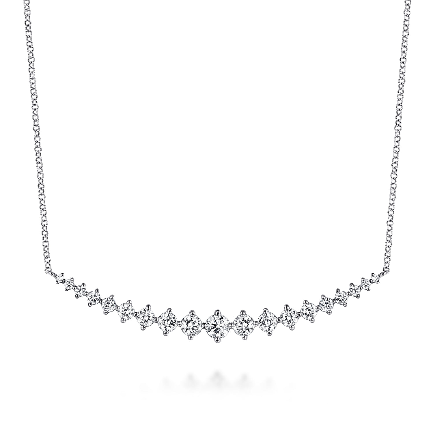 14K White Gold Graduating Diamonds Bar Necklace - 1.25 ct - Shot 1