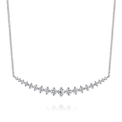 14K White Gold Graduating Diamonds Bar Necklace