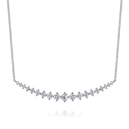 14K White Gold Graduating Diamonds Bar Necklace