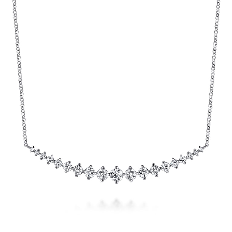 14K White Gold Graduating Diamonds Bar Necklace - 1.25 ct - Shot 1