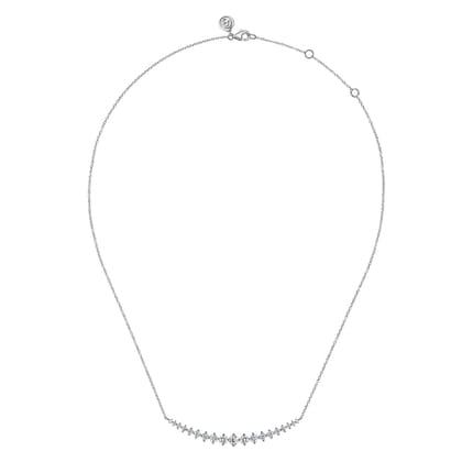 14K White Gold Graduating Diamonds Bar Necklace