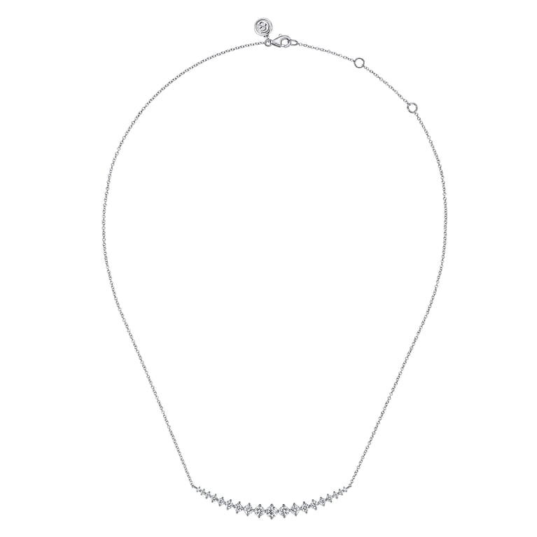 14K White Gold Graduating Diamonds Bar Necklace - 1.25 ct - Shot 2