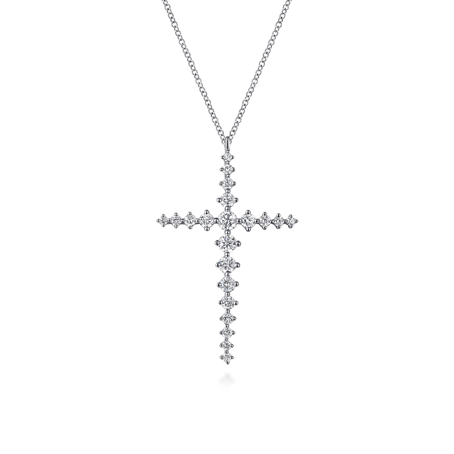 14K White Gold Graduating Diamonds Cross Necklace