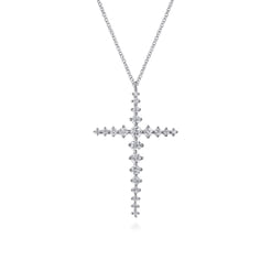 14K White Gold Graduating Diamonds Cross Necklace