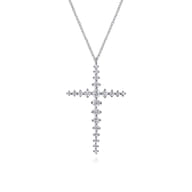14K White Gold Graduating Diamonds Cross Necklace