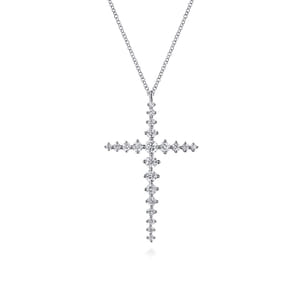 14K White Gold Graduating Diamonds Cross Necklace