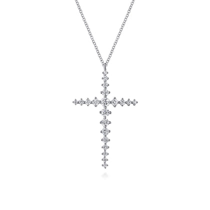 14K White Gold Graduating Diamonds Cross Necklace