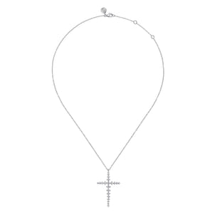 14K White Gold Graduating Diamonds Cross Necklace