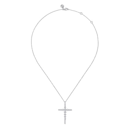 14K White Gold Graduating Diamonds Cross Necklace