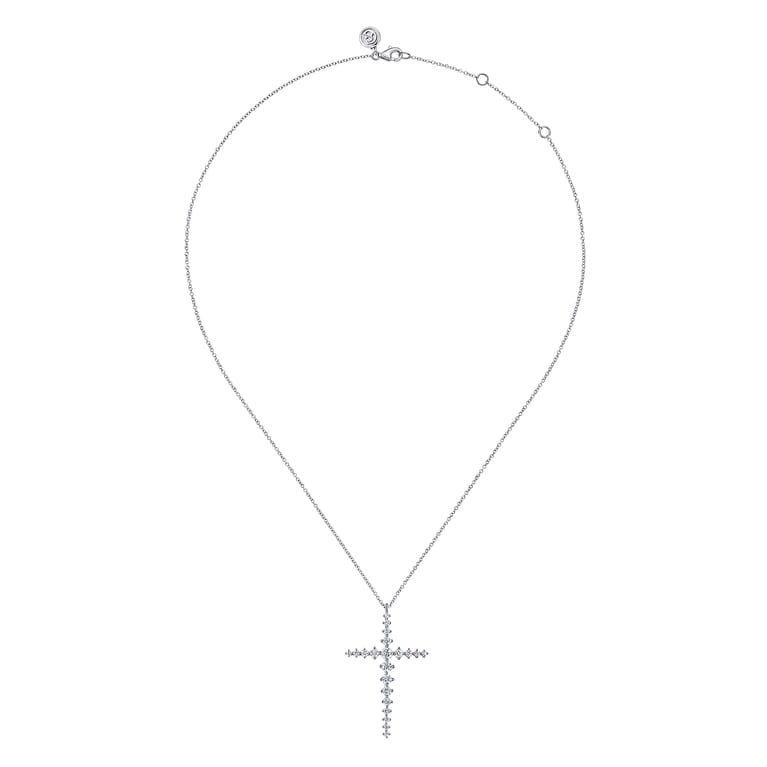 14K White Gold Graduating Diamonds Cross Necklace - 1 ct - Shot 2