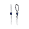 14K White Gold Graduating Diamonds and Blue Sapphire Huggie Drop Earrings - 0.55 ct
