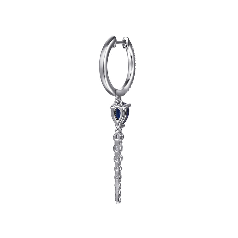 14K White Gold Graduating Diamonds and Blue Sapphire Huggie Drop Earrings - 0.55 ct - Shot 3