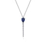14K White Gold Graduating Diamonds and Blue Sapphire Pendant Drop Necklace - 0.25 ct