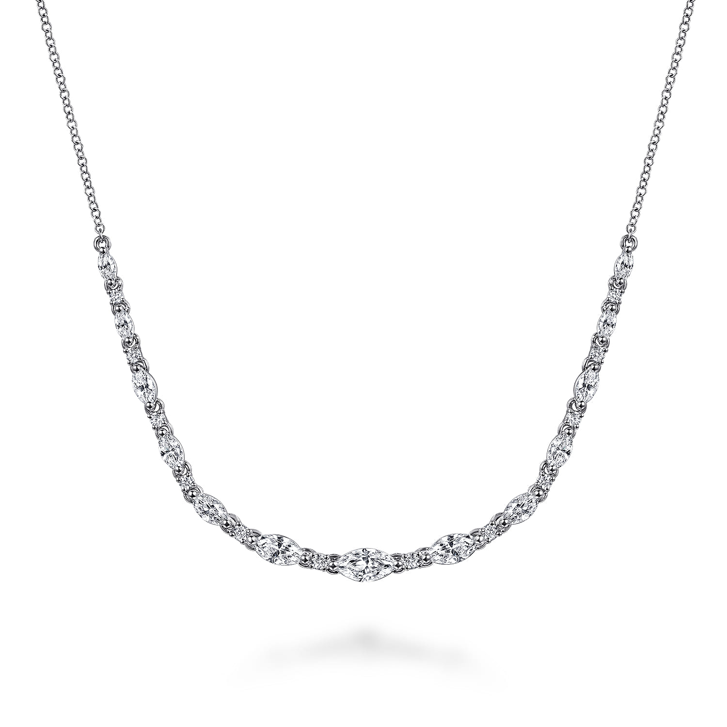 14K White Gold Graduating Marquise Diamond Bar Necklace - 1.9 ct - Shot 1