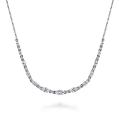 14K White Gold Graduating Marquise Diamond Bar Necklace
