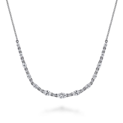 14K White Gold Graduating Marquise Diamond Bar Necklace