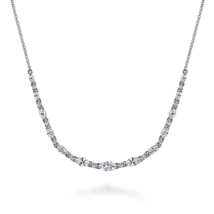 14K White Gold Graduating Marquise Diamond Bar Necklace