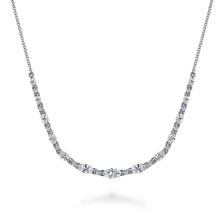 14K White Gold Graduating Marquise Diamond Bar Necklace - 1.9 ct - Shot 1