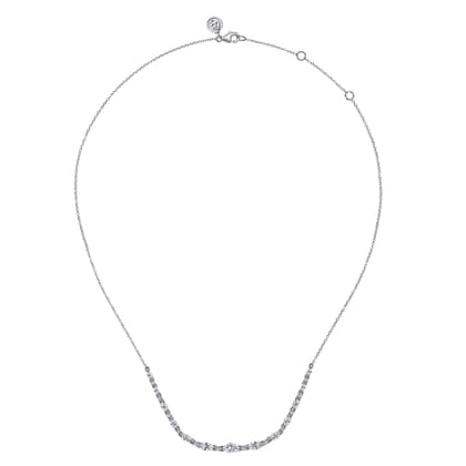 14K White Gold Graduating Marquise Diamond Bar Necklace