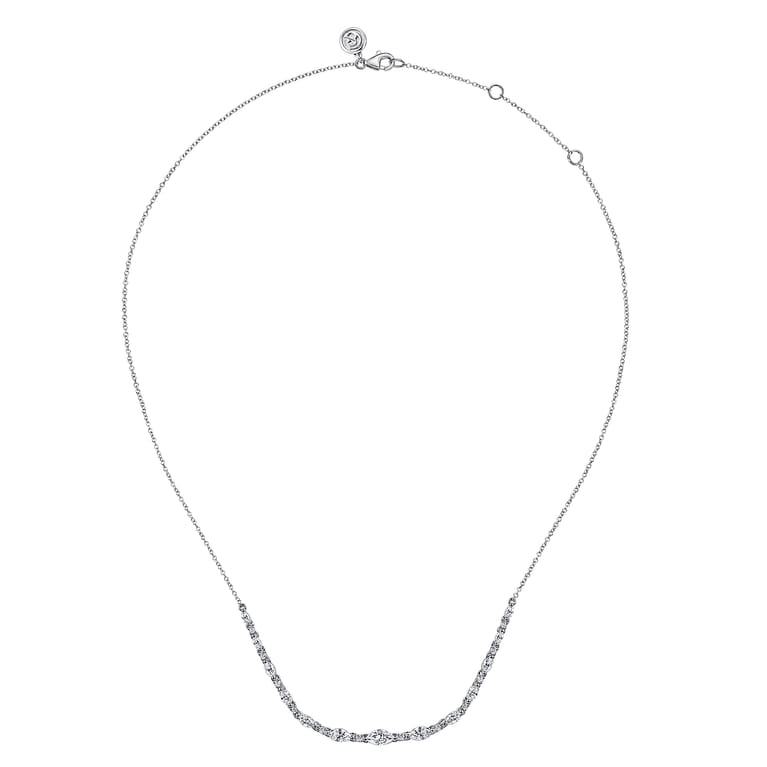 14K White Gold Graduating Marquise Diamond Bar Necklace - 1.9 ct - Shot 2
